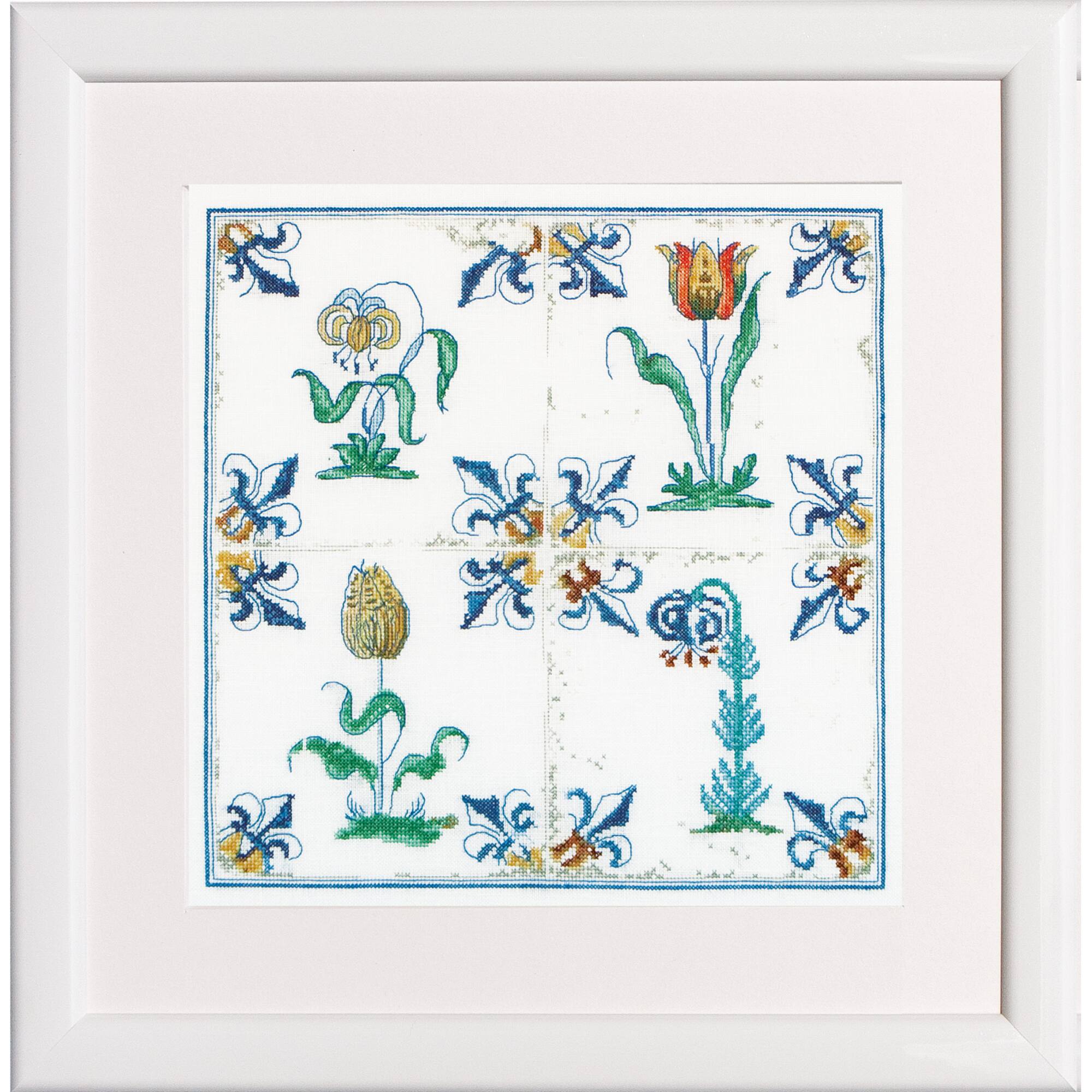 Thea Gouverneur Since 1959® Delft Blue Tulips Counted Cross Stitch Kit